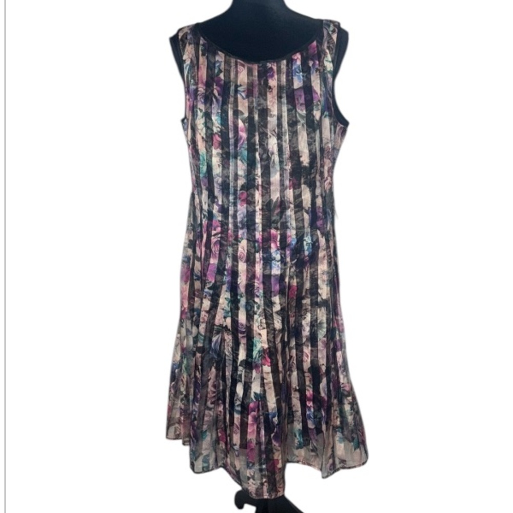 (SLNY) Sheer Floral & Stripe Sleeveless Party Dress - Size 12